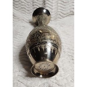 Beautiful WORLD GIFT ZY Silver Plated Etched Brass 10 " Vase INDIA Signed VGUC